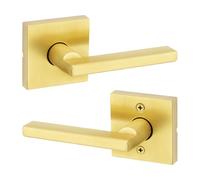 Kwikset Halifax Interior Passage Door Handle, Lever for Closet and Hallway Doors, Reversible Non-Locking Handle Lever, Satin Brass, with Microban Protection