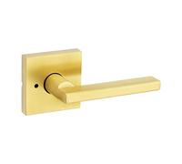 Kwikset Halifax Interior Privacy Door Handle with Lock, Door Lever for Bathroom and Bedroom, Satin Brass Reversible Keyless Push Button Lock Door Lever, with Microban Protection