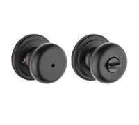 Kwikset Hancock Interior Privacy Door Knob with Lock, Door Handle for Bathroom and Bedroom, Matte Black Keyless Turn Lock Doorknob, with Microban Protection