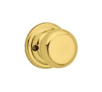 Kwikset Juno Dummy Door Knob, Single Sided Handle for Closets, French Double Doors, and Pantry, Polished Brass Non-Turning Interior Push/Pull Door Knob