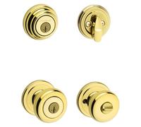 Kwikset Juno Keyed Entry Door Knob and Single Cylinder Deadbolt Combo Pack with Microban Antimicrobial Protection Featuring SmartKey Security in Polished Brass
