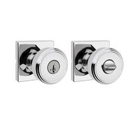 Kwikset Maven Entry Door Knob with Lock and Key, Secure Keyed Handle Exterior, Square Front Entrance and Bedroom, Polished Chrome, Pick Resistant SmartKey Rekey Security and Microban