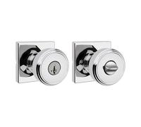 Kwikset Maven Entry Door Knob with Lock and Key, Secure Keyed Handle Exterior, Square Front Entrance and Bedroom, Polished Chrome, Pick Resistant SmartKey Rekey Security and Microban
