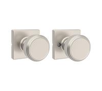 Kwikset Maven Interior Passage Door Knob, Handle for Closet and Hallway Doors, Square Non-Locking Doorknob in Satin Nickel, with Microban Protection