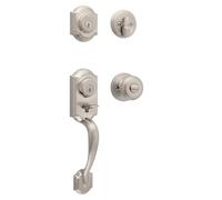 Kwikset Montara Front Door Lock Handle and Deadbolt Set, Entry Handleset Exterior with Interior Door Knob, Satin Nickel, Pick Resistant SmartKey Rekey Deadbolt Security