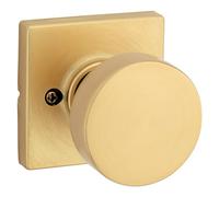 Kwikset Pismo Dummy Door Knob, Single Sided Handle for Closets, French Double Doors, and Pantry, Satin Brass Non-Turning Interior Push/Pull Door Knob