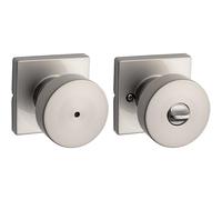Kwikset Pismo Interior Privacy Door Knob with Lock, Door Handle for Bathroom and Bedroom, Satin Nickel Keyless Turn Lock Doorknob, with Microban Protection