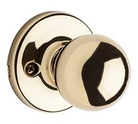 Kwikset Polo Dummy Door Knob, Single Sided Handle for Closets, French Double Doors, and Pantry, Polished Brass Non-Turning Interior Push/Pull Door Knob