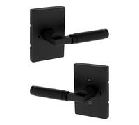 Kwikset Prava Interior Privacy Door Handle with Lock, Door Lever for Bathroom and Bedroom, Matte Black, Reversible Keyless Push Button Lock Door Lever, with Microban Protection