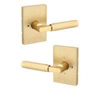 Kwikset Prava Interior Privacy Door Knurled Handle with Lock, Door Lever for Bathroom and Bedroom, Satin Brass, Reversible Keyless Push Button Lock Door Lever, with Microban Protection