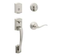 Kwikset Prescott Single Cylinder Front Door Handleset with Tustin Lever Featuring SmartKey Security and Microban Antimicrobial Protection in Satin Nickel