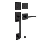 Kwikset San Clemente Non-Functioning Front Door Lock Handle, Inactive Deadbolt and Interior Door Handle, Dummy Handleset Exterior with Interior Reversible Lever, Matte Black with Microban Protection