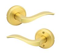 Kwikset Sedona Interior Passage Door Handle, Lever for Closet and Hallway Doors, Reversible Non-Locking Handle Lever, Satin Brass, with Microban Protection