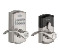 Kwikset SmartCode 955 Electronic Lever Door Lock Deadbolt with Pembroke Door Handle Lever Featuring SmartKey Security in Satin Chrome
