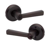 Kwikset Trafford Entry Door Handle with Lock and Key, Secure Keyed Reversible Lever Exterior, for Front Entrance and Bedrooms, Venetian Bronze, Pick Resistant Smartkey Rekey Security and Microban