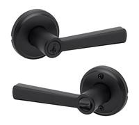 Kwikset Trafford Entry Door Handle with Lock and Key, Secure Keyed Reversible Lever Exterior, for Front Entrance and Bedrooms, Matte Black, Pick Resistant Smartkey Rekey Security and Microban
