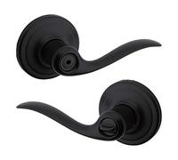 Kwikset Tustin Interior Privacy Door Handle with Lock, Door Lever for Bathroom and Bedroom, Matte Black Reversible Keyless Turn Lock, with Microban Protection