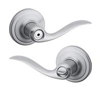 Kwikset Tustin Interior Privacy Door Handle with Lock, Door Lever for Bathroom and Bedroom, Satin Chrome Reversible Keyless Turn Lock