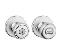 Kwikset Tylo Entry Door Knob with Lock and Key, Secure Keyed Handle Exterior Doorknob, Front Entrance and Bedroom, Satin Chrome, Pick Resistant SmartKey Rekey Security