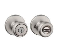 Kwikset Tylo Entry Door Knob with Lock and Key, Secure Keyed Handle Exterior, Front Entrance and Bedroom, Satin Nickel, Pick Resistant SmartKey Rekey Security and Microban