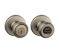 Kwikset Tylo Keyed Entry Door Knob with Microban Antimicrobial Protection Featuring SmartKey Security in Antique Brass (94002-854)