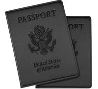 kwinfei 2PCS Blocking Passport Holder & Travel Wallet,Black PU Leather Organiser with Secure Compartments for Passports, Credit Cards, Boarding Passes, IDs and Cash,Lightweight Travel Accessory