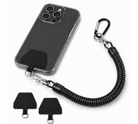 kwinfei Phone Lanyard with Anti-Lost Elastic Tether Strap and Patch, Wrist or Belt Loop Holder for Smartphones with Full Coverage Case, Secure Drop Protection for Outdoor Travel Black