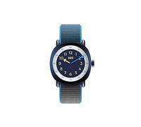 KWIO - TIKK Children's Watch, Analogue Learning Watch for Boys and Girls, Quartz Movement, Midnight Blue Stainless Steel Case, Easy to Change Blue/Grey Velcro Strap, Waterproof up to 5 ATM, moom