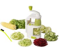 Kwirkythings Vegetable Spiralizer, Handheld Spiral Slicer Cutter Machine, Zucchini Noodle Spaghetti Maker, Rotating 4 Blade Stainless Steel Veggie Chopper - White w/Cleaning Brush (Heavy Duty)