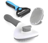 Kwispel 3PCS Dog Grooming Brush - Dog Brush for Shedding Massaging Bathing - Double Sided Shedding, Dematting Undercoat Rake - Self Cleaning Slicker Brush for Dogs and Cats with Long or Short Coats