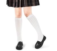 KWJEIULSOQ 1 Pairs Women Knee High Socks, Frilly White Knee High Socks, Elastic Breathable Mesh Calf-Length Pop Stockings for Women