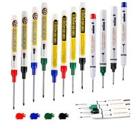 KWJEIULSOQ 12Pcs Long Head Deep Hole Marker Carpenters Pens, 45mm 30mm 20mm Long Nib Marker Pen Waterproof Colorful Deep Hole Marker Tool for Marking Hard To Reach Places(Black Blue Red Green)