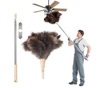 KWJEIULSOQ Feather Duster Extendable 35-110cm Ostrich Feather Dusters For Cleaning, Long Duster For High Ceilings,Lamps, Cabinets, Furniture (Khaki)