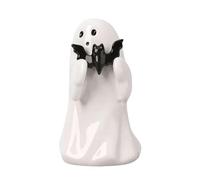 KWJNH Cute Ghost Halloween Decorative Statue, Holding Bat Pink Pumpkin Sculpture, Halloween Home Standing Decor, Mini Spooky Resin Indoor Shelf Decoration