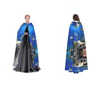 Kwjsdfea Adult Unisex Hooded Cloak Cape Robe Satin Cosplay Halloween Christmas Party Fancy Dress Costumes - Sea Turtle with Fishes Printed
