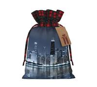 Kwjsdfea Chicago Reflected Print Christmas Bags with Drawstring Large Xmas Bags for Presents Holiday Party Small Size