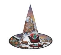 Kwjsdfea Christmas village -Print Versatile Halloween Hat Witch Hat for Women,Men,Adults Fun and Stylish Halloween Party Decor 1 Pcs