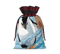 Kwjsdfea Cute Penguins Baby Taking Pictures Print Christmas Bags with Drawstring Large Xmas Bags for Presents Holiday Party Medium Size