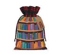 Kwjsdfea library bookshelf Print Christmas Bags with Drawstring Large Xmas Bags for Presents Holiday Party Small Size