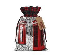 Kwjsdfea London Red Telephone Booth Print Christmas Bags with Drawstring Large Xmas Bags for Presents Holiday Party Medium Size