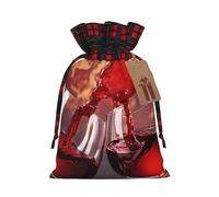 Kwjsdfea Red Wine Glass Cheers Print Christmas Bags with Drawstring Large Xmas Bags for Presents Holiday Party Medium Size