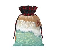 Kwjsdfea Romantic Beach Pattern Print Christmas Bags with Drawstring Large Xmas Bags for Presents Holiday Party Medium Size