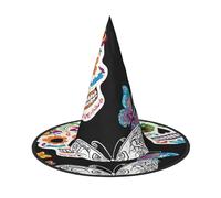 Kwjsdfea Sugar Skulls -Print Versatile Halloween Hat Witch Hat for Women,Men,Adults Fun and Stylish Halloween Party Decor 1 Pcs