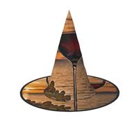Kwjsdfea Sunset Wine Glass -Print Versatile Halloween Hat Witch Hat for Women,Men,Adults Fun and Stylish Halloween Party Decor 1 Pcs