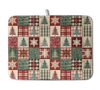 Kwlegh Buffalo Plaid Christmas Tree Snowflake Vintage Dish Drying Mat 18x24 | Christmas Drying Mats for Kitchen Counter Winter Xmas Holiday Dishes Drainer Mat Farmhouse Microfiber Absorbent Dish Rack Pad