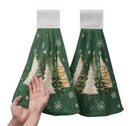 Kwlegh Green Christmas Hanging Dish Towels Xmas Tree Kitchen Towels with Hanging Loop Winter Holiday Hand Tie Towels Soft Absorbent Bath Towel for Bathroom Farmhouse Decor Set of 2