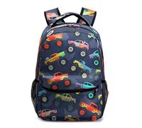 Kwlegh Kids Backpack for Boys Girls Kindergarten Preschool Elementary Bookbag, Colorful Monster Truck, M, Modern
