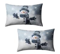 Kwlegh Navy Blue Snowman Lumbar Pillow Covers 12x20 Set of 2 Winter Holiday Rectangle Throw Pillow Covers Snowman Snowflakes Waist Cotton Blend Pillow Case for Christmas Decor Couch Living Room