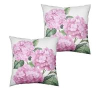 Kwlegh Pink Hydrangea Pillow Covers 16x16 Set of 2 Spring Summer Decorative Pillow Covers Flower Throw Pillow Case Square Cotton Linen Cushion Case for Outdoor Living Room Couch Sofa