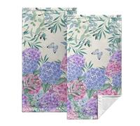 Kwlegh Purple Blue Pink Hydrangea Hand Towels 14.4x28.3 Set of 2 Hydrangea Flower Kitchen Towels Flowers Eucalyptus Leaves Towels Soft Highly Absorbent Towel for Bathroom Hotel Guest